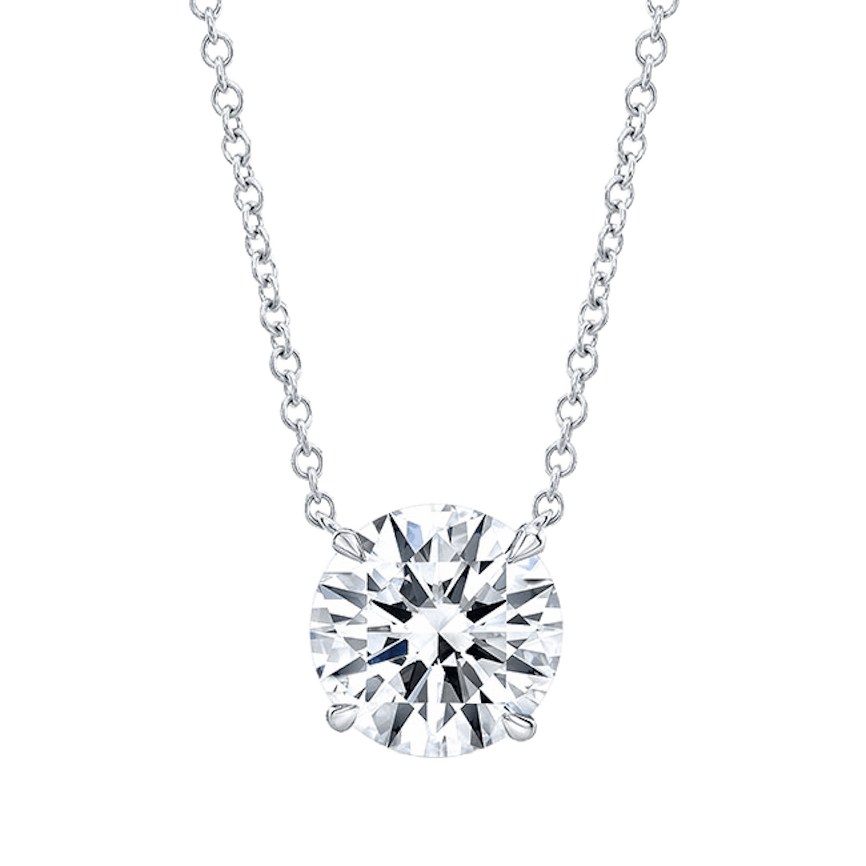 Vertical 18K White Gold Round Diamond Pendant with Chain