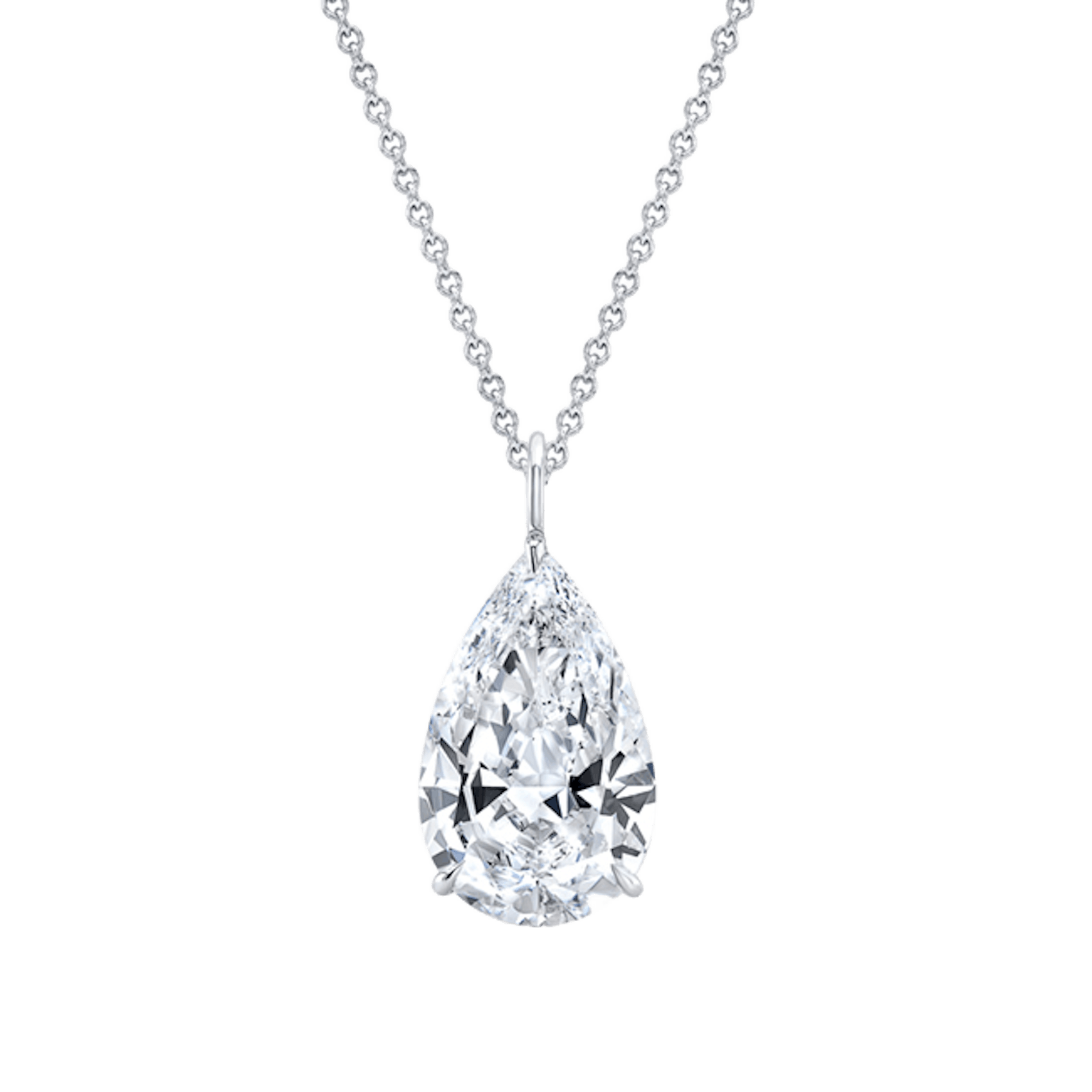 Vertical 18K White Gold Pear Diamond Pendant with Chain