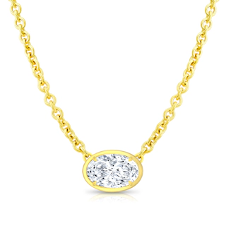 Vertical 18K Yellow Gold Oval Diamond Pendant with Chain