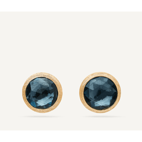 Vertical 18K Yellow Gold Jaipur Blue Topaz Stud Earrings