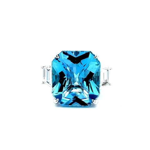 Vertical Platinum Aquamarine and Diamond Ring