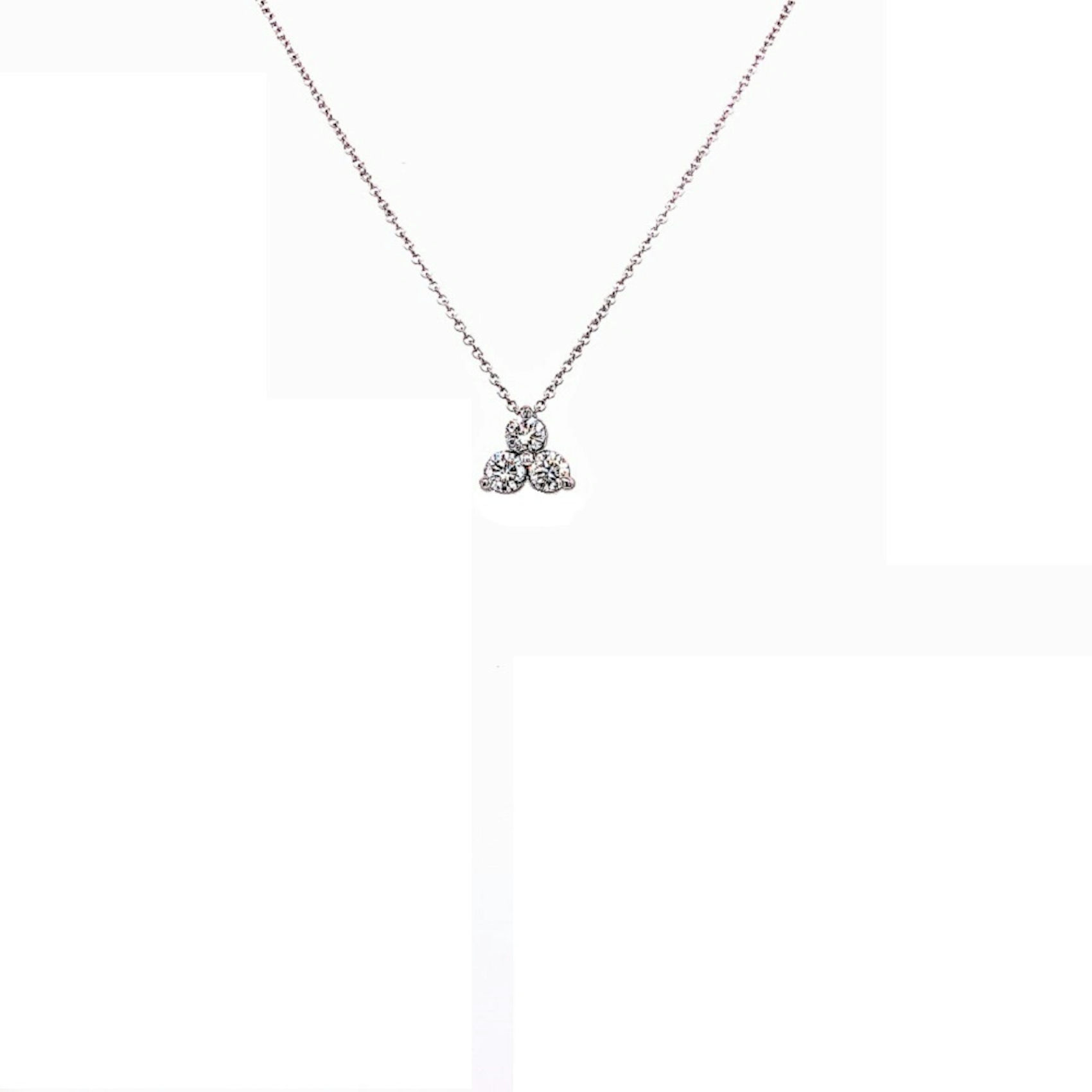 Vertical 14K White Gold Round Diamond Cluster Necklace