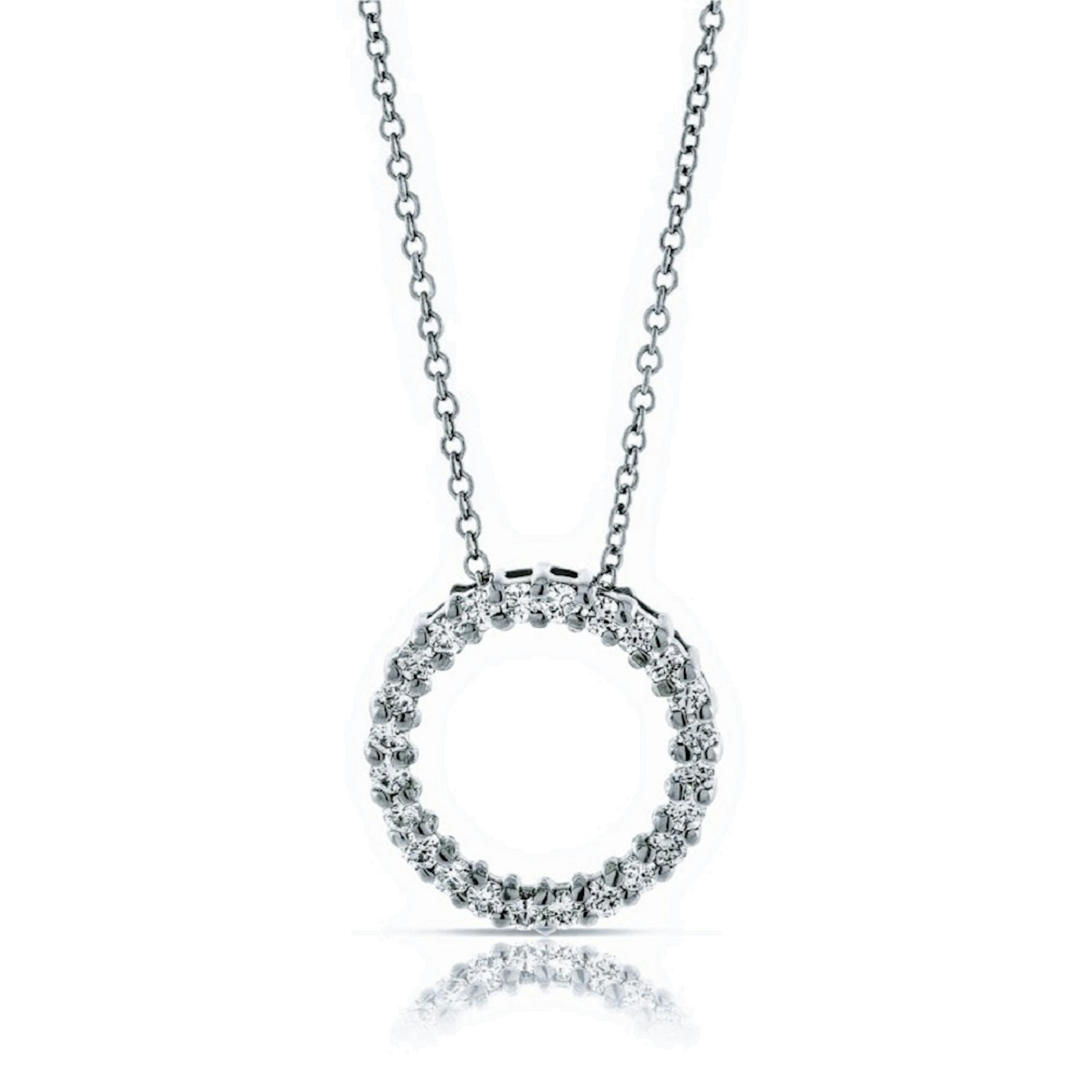 Vertical 14K White Gold Round Diamond Circle Necklace