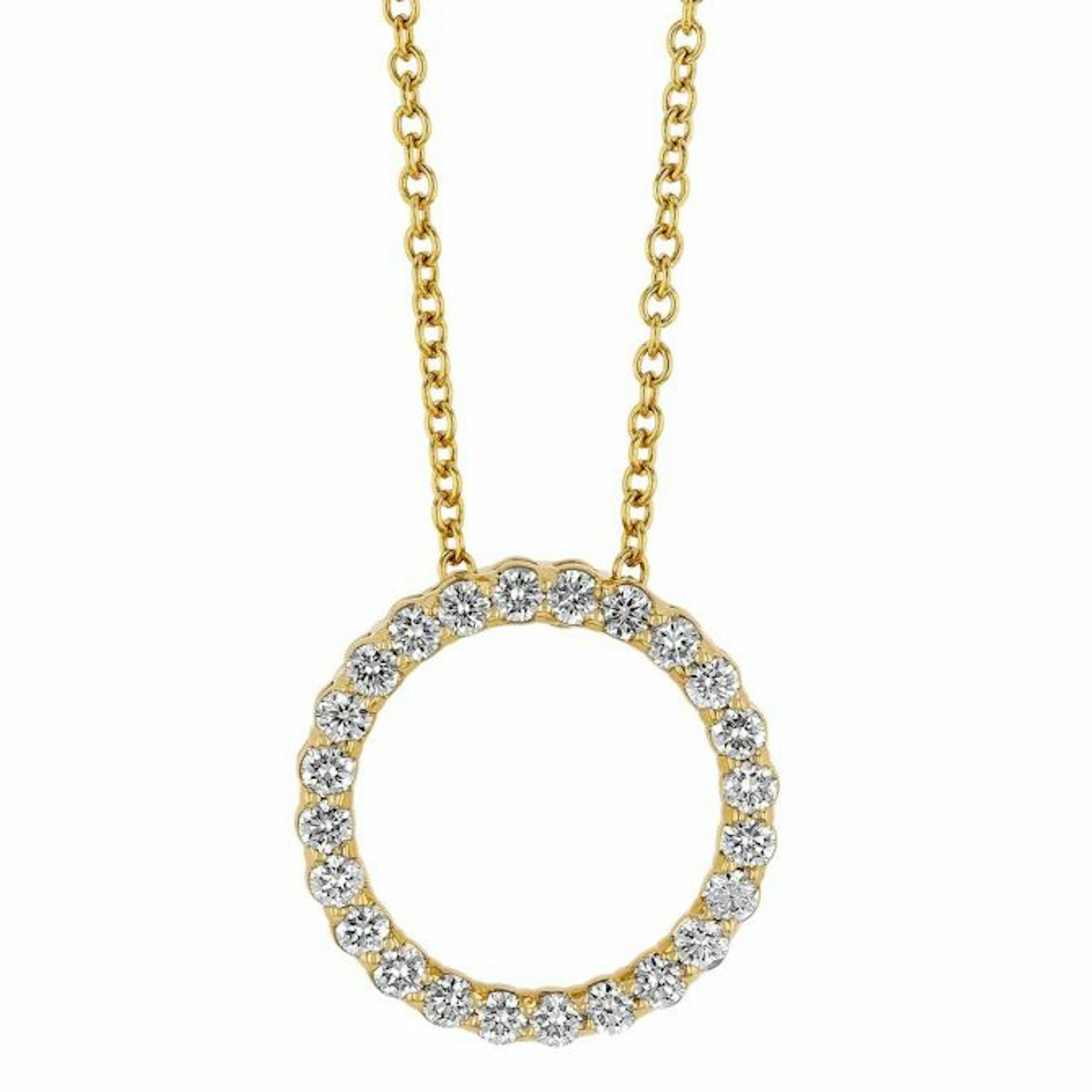 Vertical 14K Yellow Gold Diamond Circle Necklace