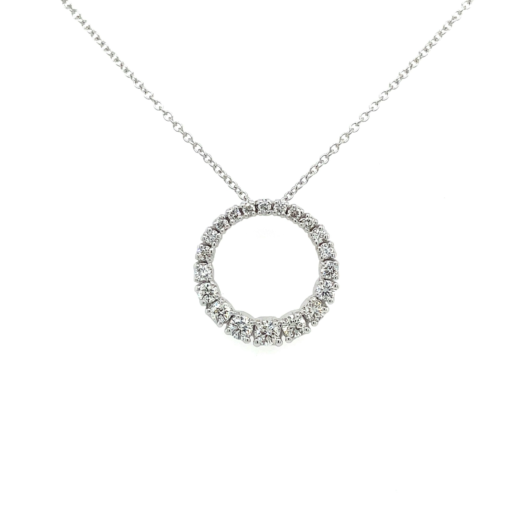 Vertical 14K White Gold Graduating Round Diamond Circle Necklace