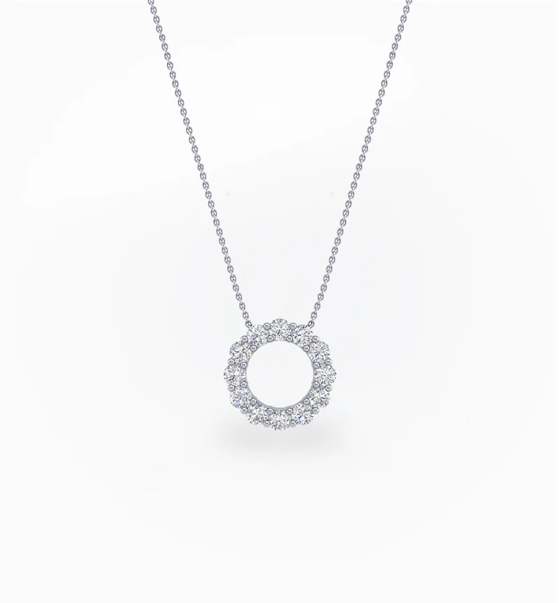 Vertical 18K White Gold Diamond Circle Pendant Necklace