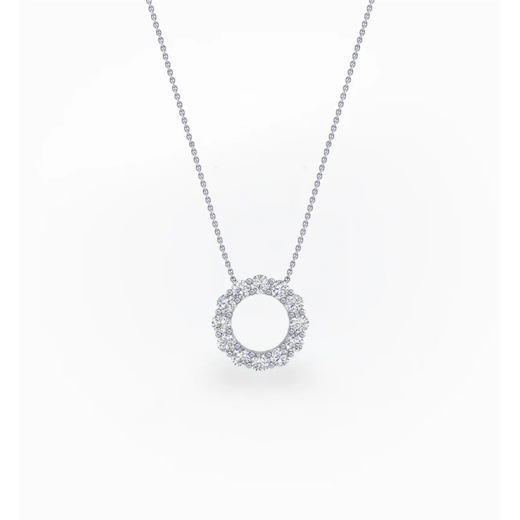Vertical 18K White Gold Diamond Circle Pendant Necklace