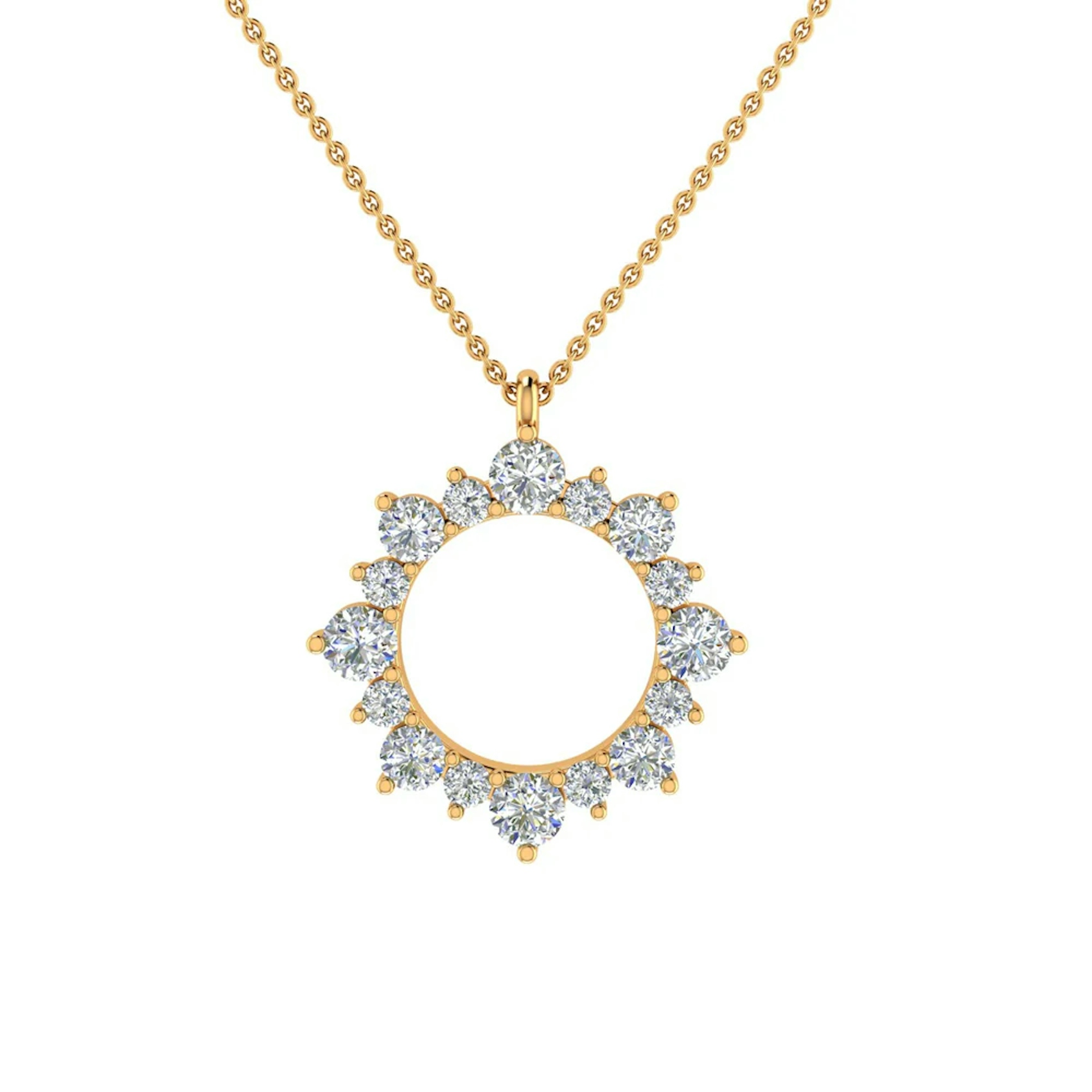 Vertical 18K White Gold Diamond Sun Pendant Necklace