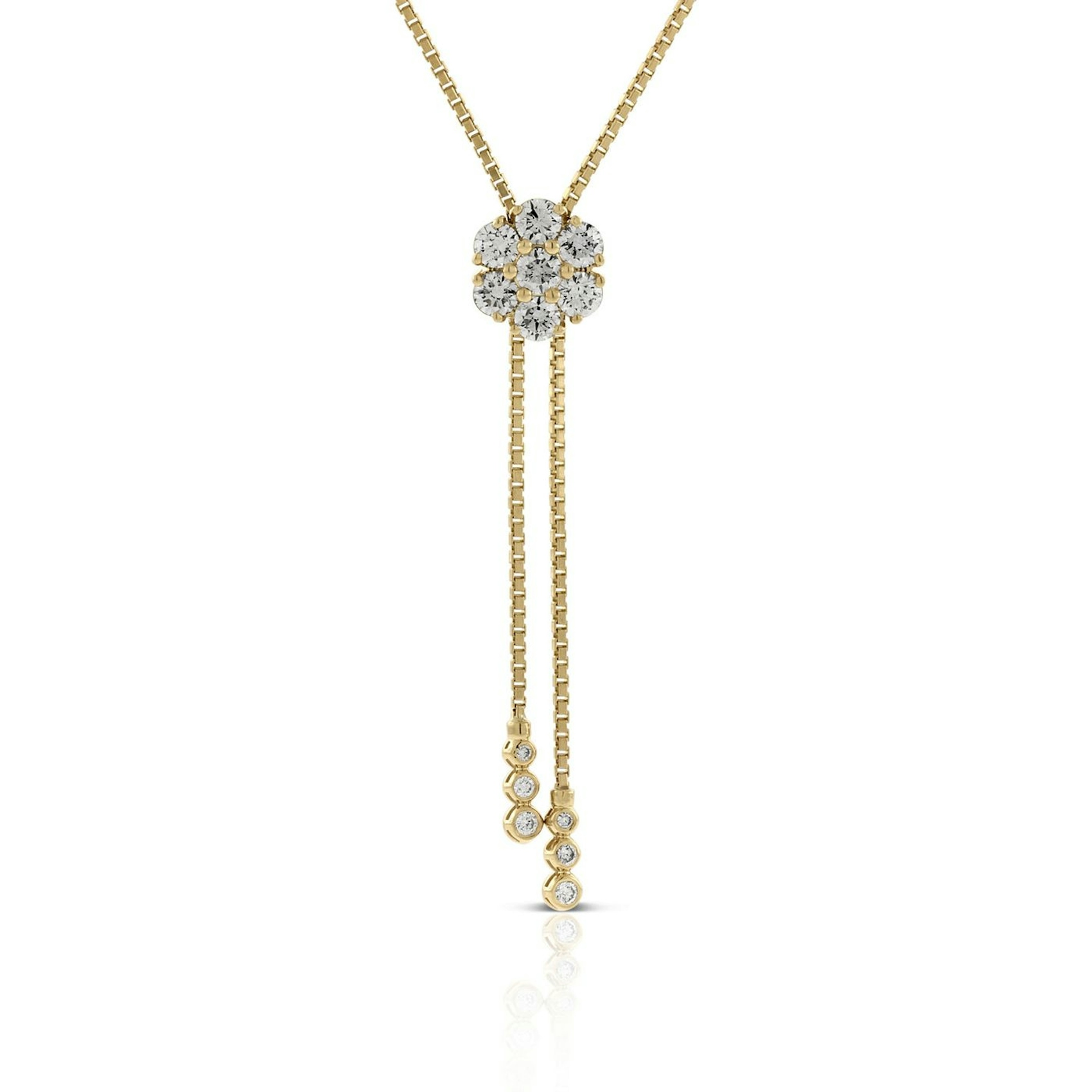 Vertical 14K Yellow Gold Diamond Cluster Lariat Necklace