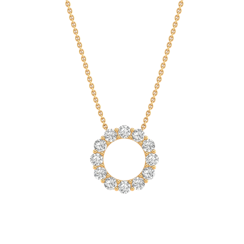 Vertical 18K Yellow Gold Diamond Circle Pendant Necklace