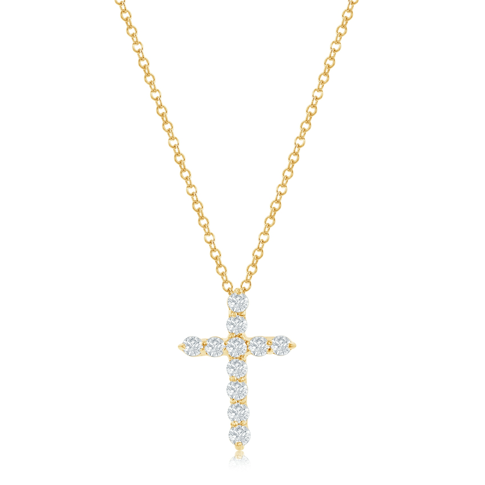 Vertical 14K Yellow Gold Diamond Cross Necklace