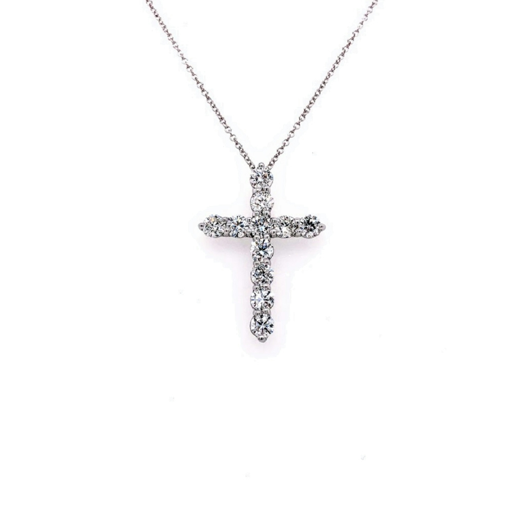 Vertical 14K White Gold Diamond Cross Necklace