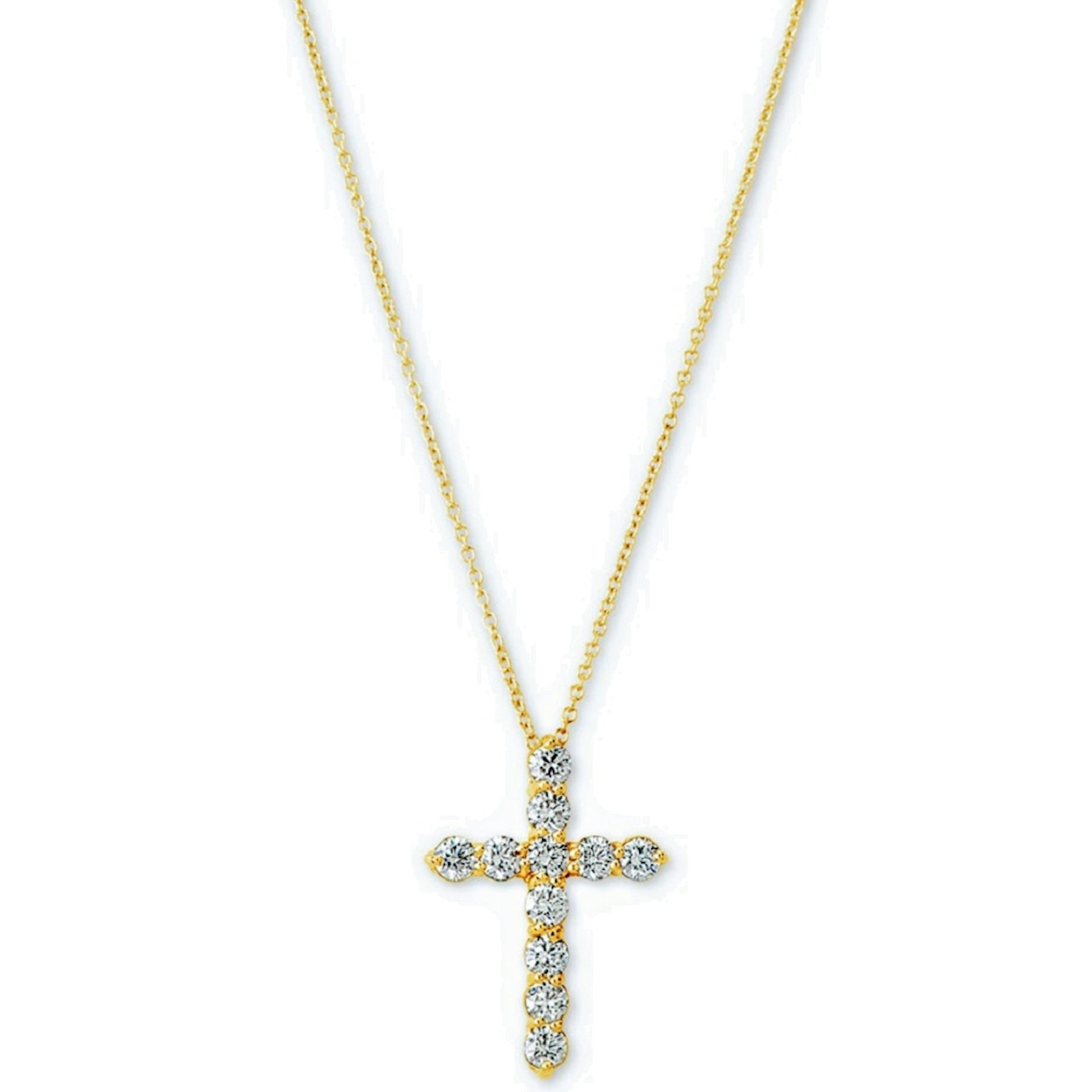 Vertical 14K Yellow Gold Diamond Cross Necklace