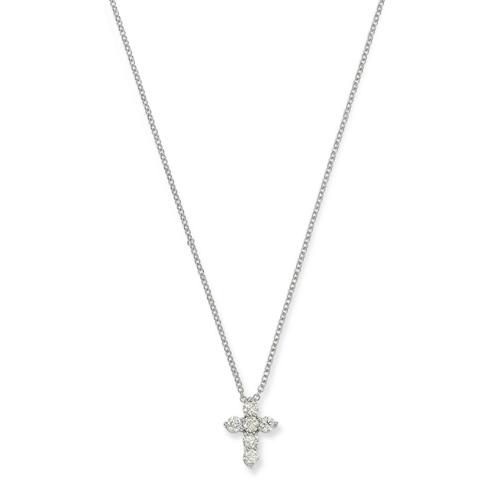 Vertical 14K White Gold Diamond Small Cross Necklace