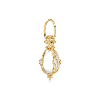 Vertical 18K Yellow Gold Classic Rock Crystal and Diamond Amulet