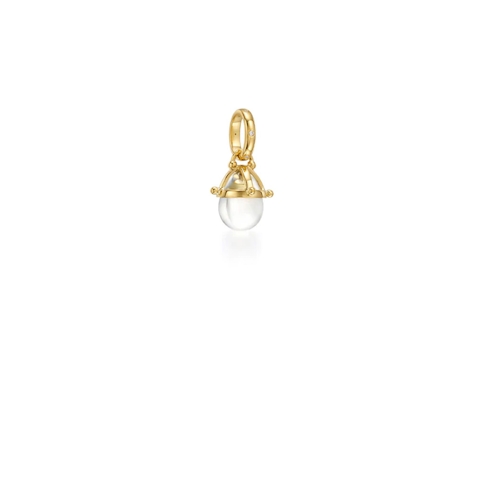 Vertical 18K Yellow Gold Rock Crystal and Diamond Granulated Amulet