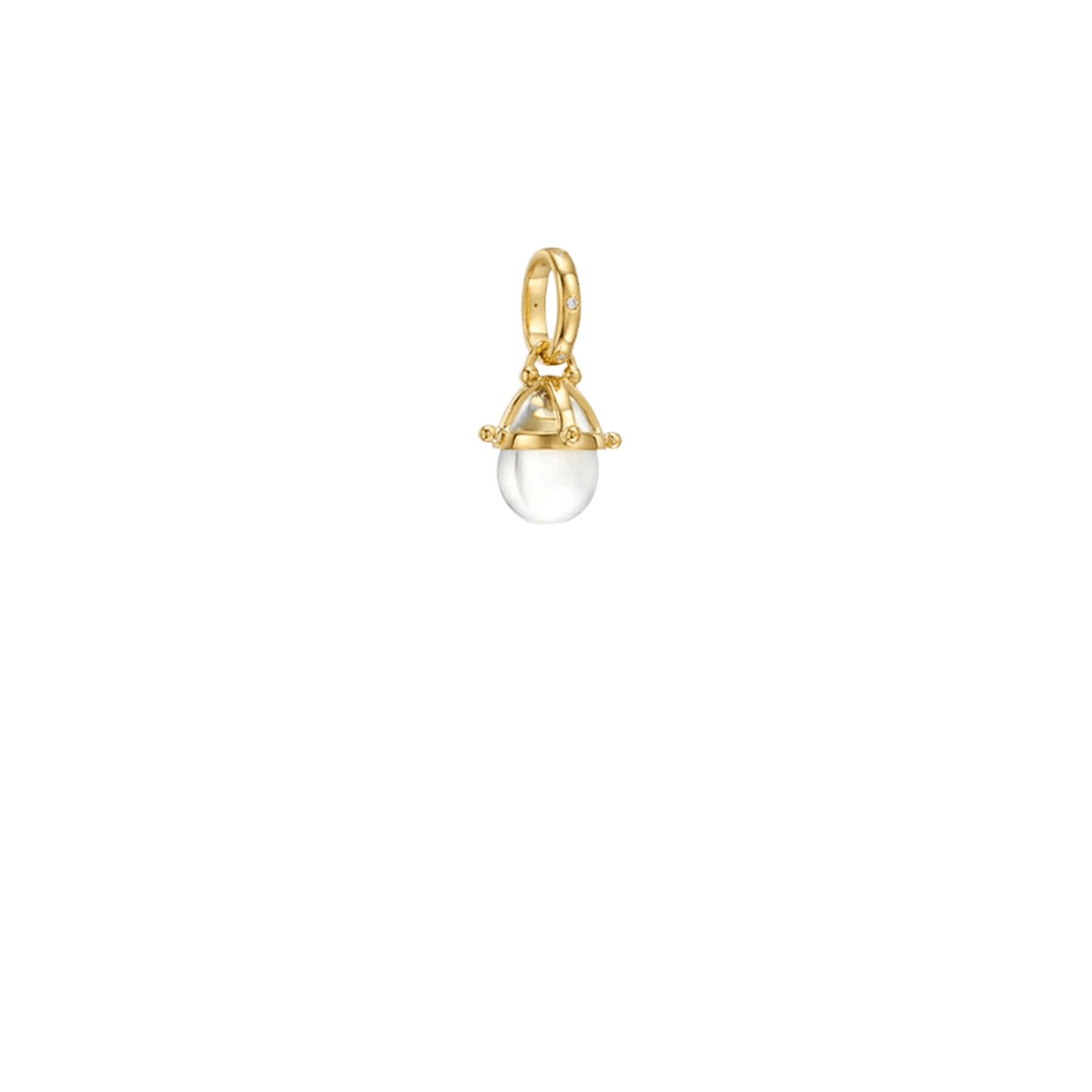 Vertical 18K Yellow Gold Rock Crystal and Diamond Granulated Amulet