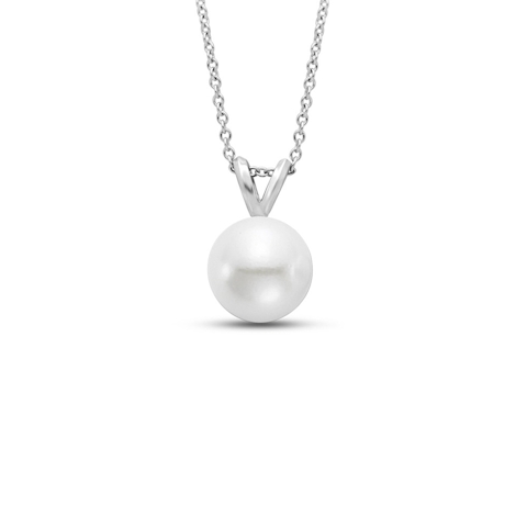 Vertical 18K White Gold 6-6.5MM A Akoya Pearl Pendant Necklace