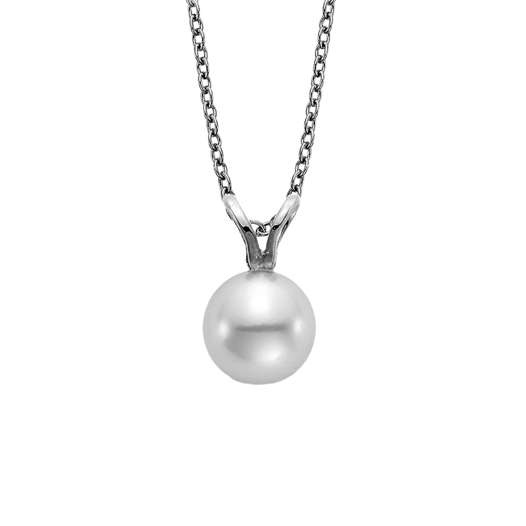 Vertical 18K White Gold 7-7.5MM A Akoya Pearl Pendant Necklace