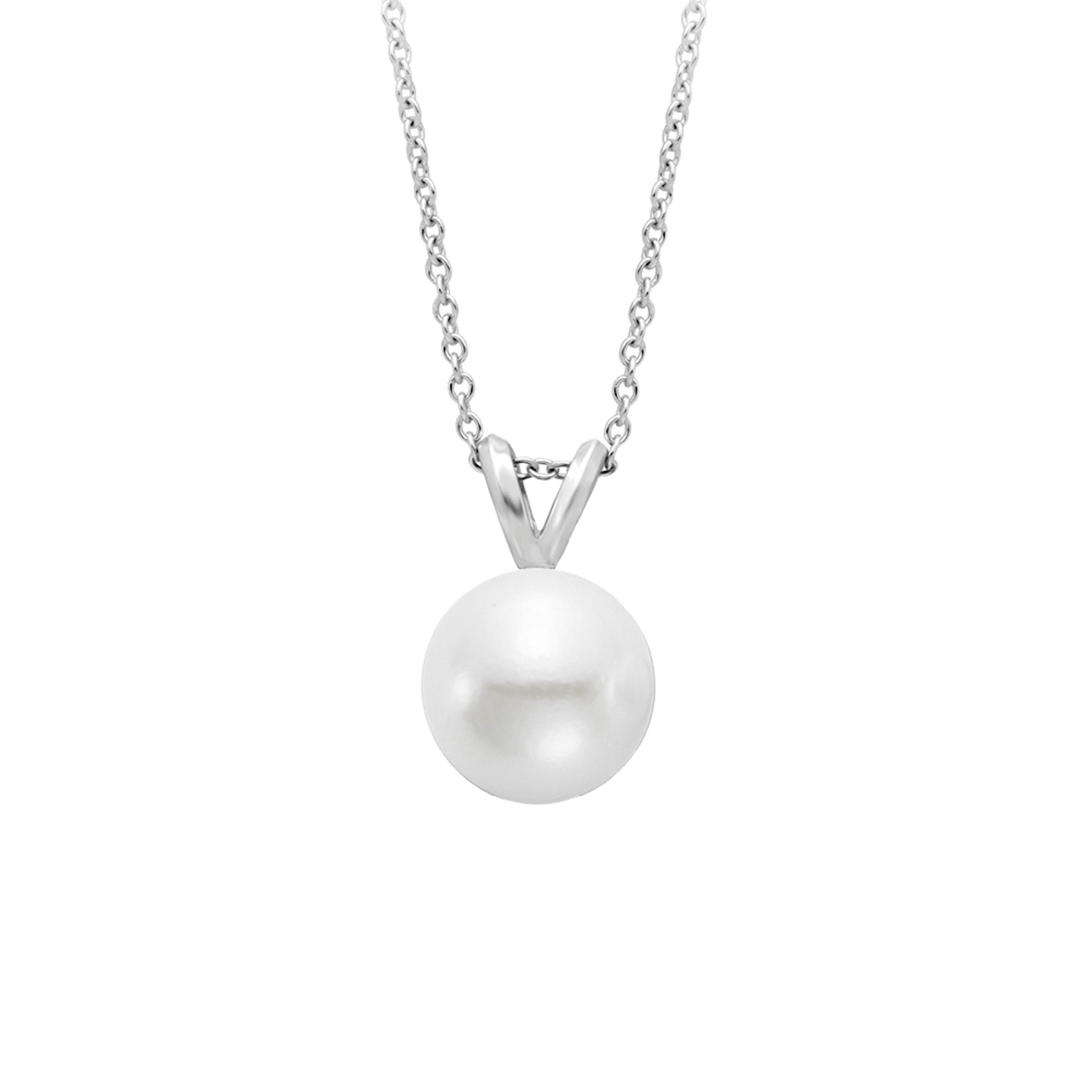 Vertical 18K White Gold 8-8.5MM A Akoya Pearl Pendant Necklace