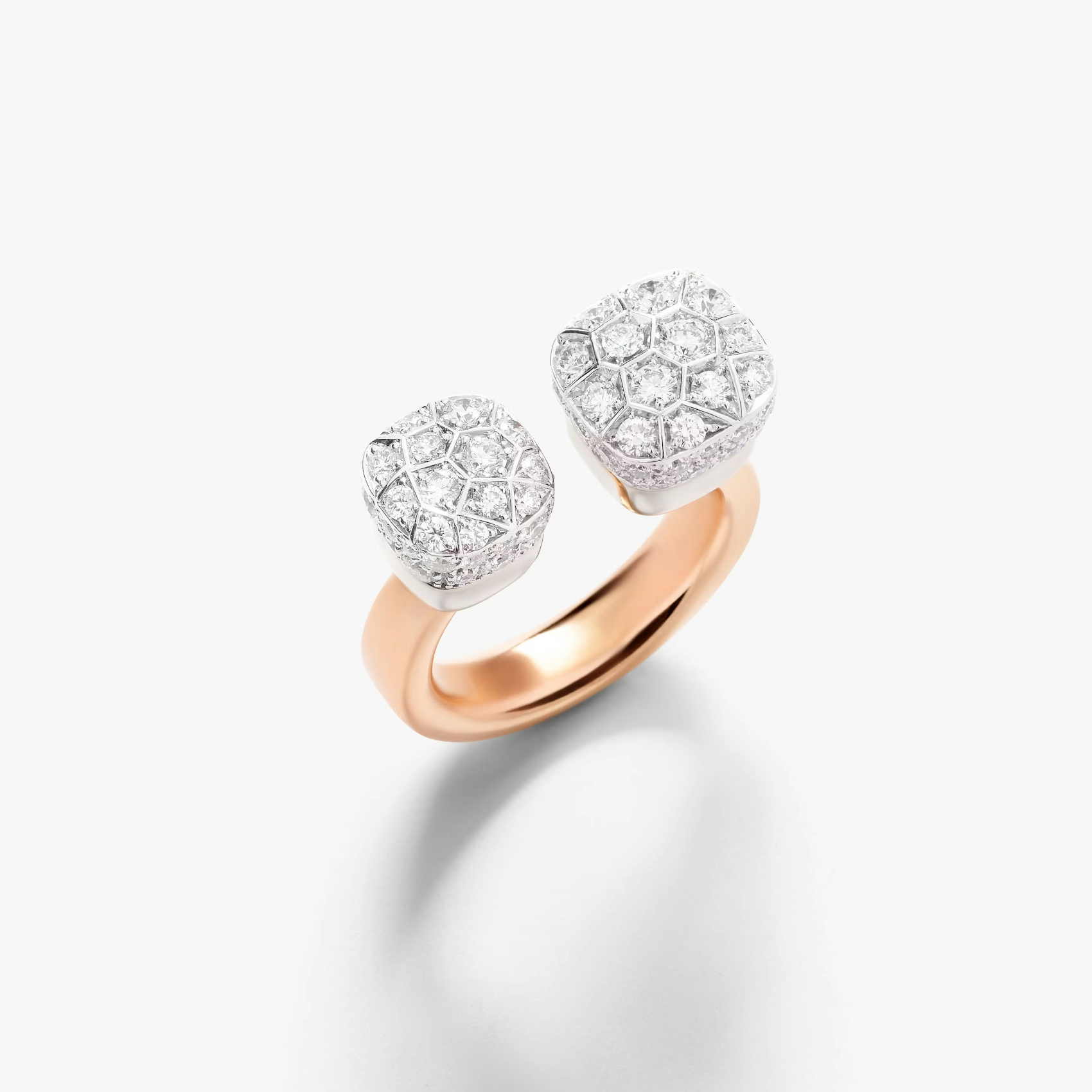 Vertical 18K White Gold and Rose Gold Nudo Diamond Toi Et Moi Ring
