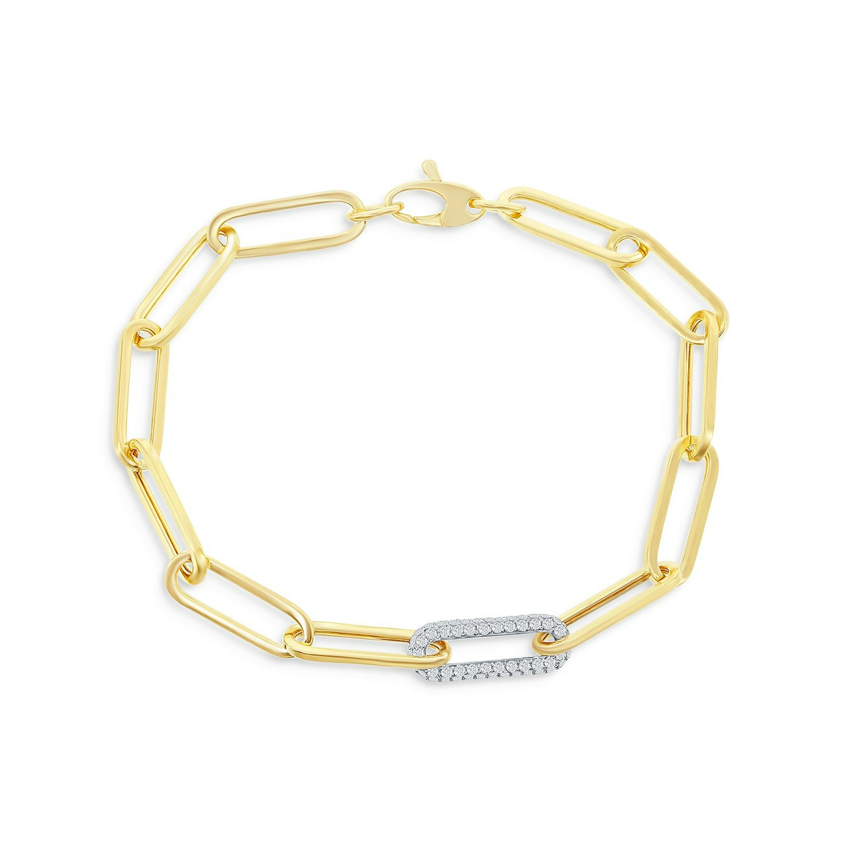 Vertical 14K White Gold Pave Diamond and Polished Paperclip Bracelet