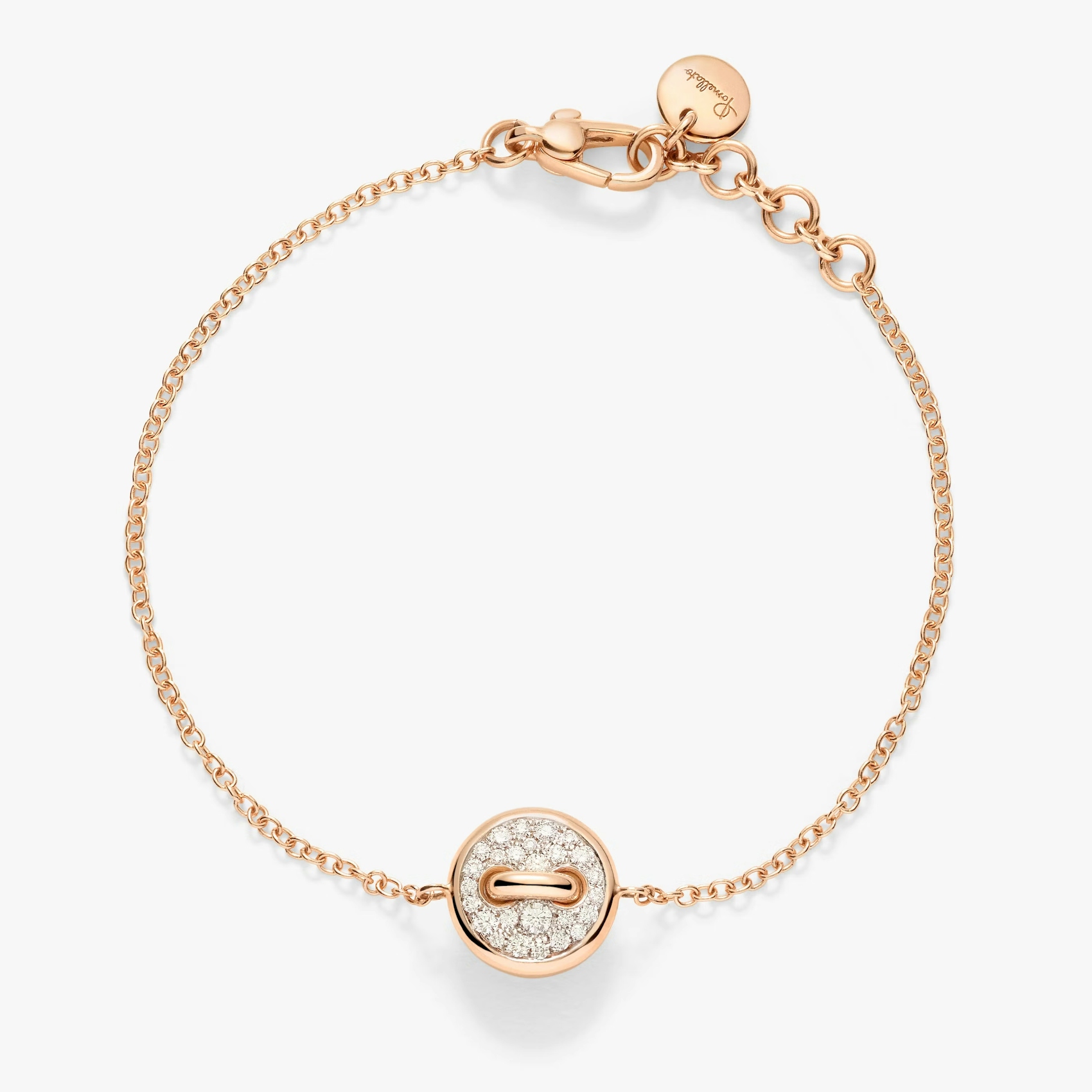 Vertical 18K Rose Gold Pom Pom Dot Mother of Pearl and Diamond Bracelet