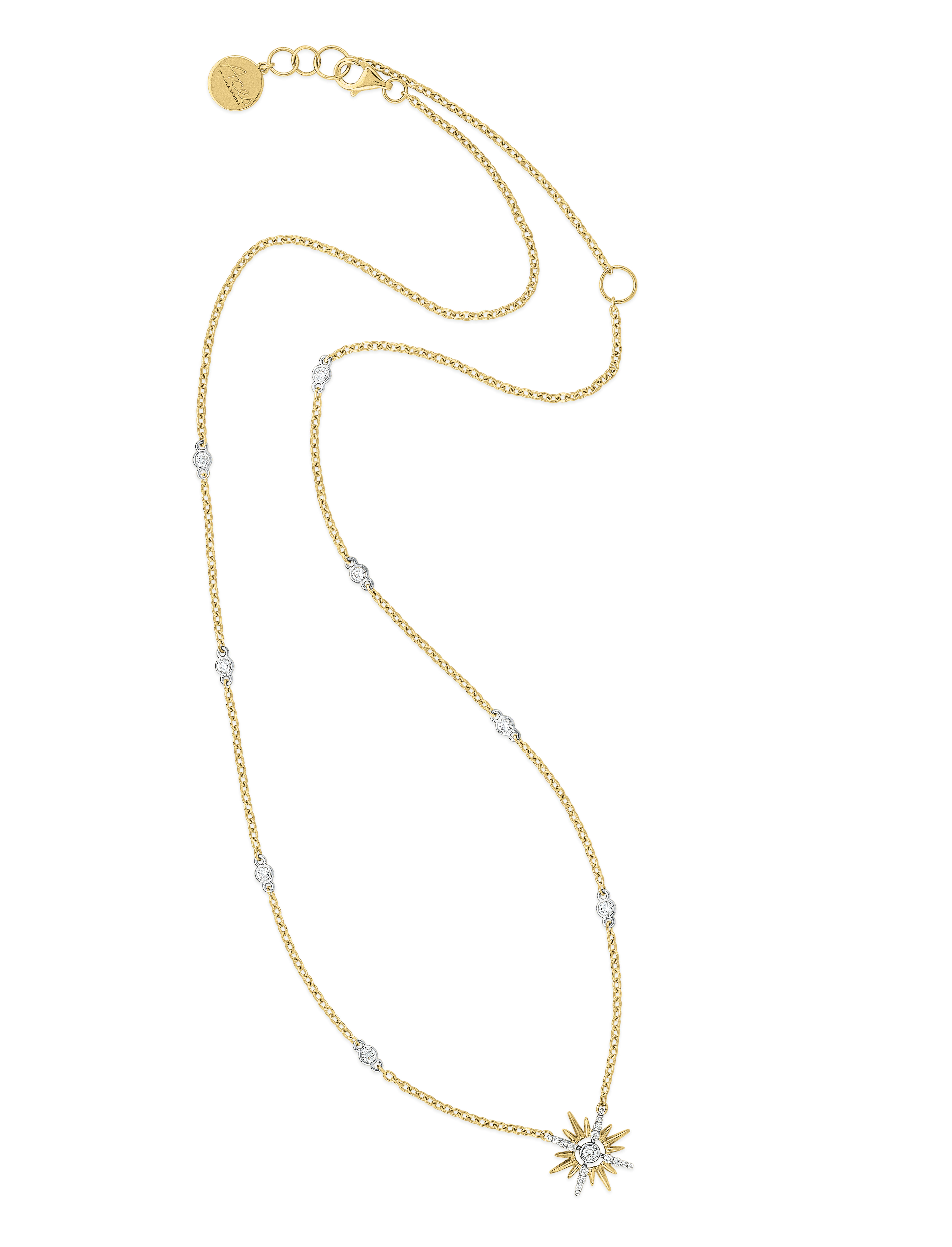 Vertical Vida Gold and Diamond Sunburst Pendant Necklace