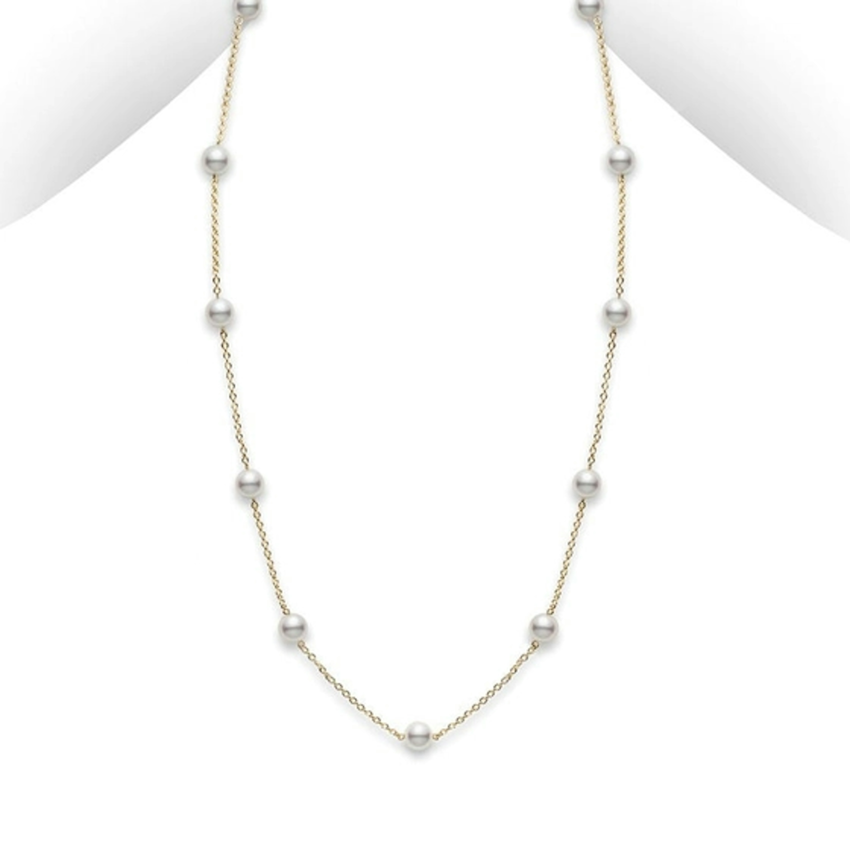 Vertical 18K Yellow Gold 6.5MM A+ Akoya Pearl Tin cup Necklace
