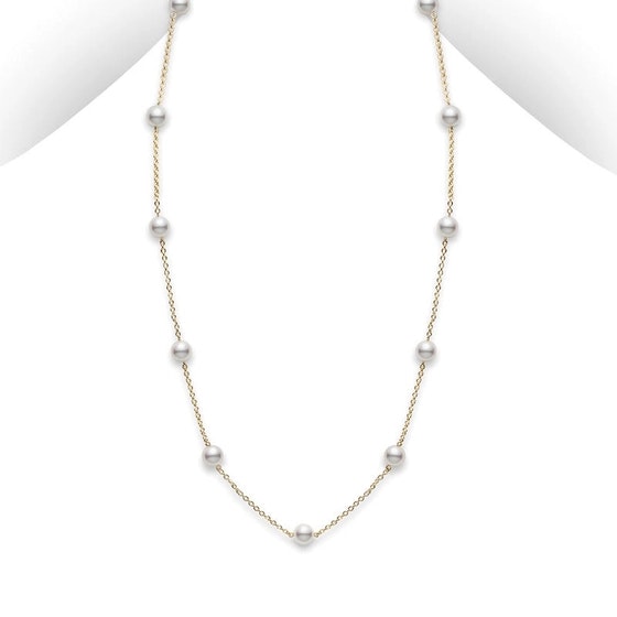 18K Yellow Gold 6.5MM A+ Akoya Pearl Tin Cup Necklace | 1916