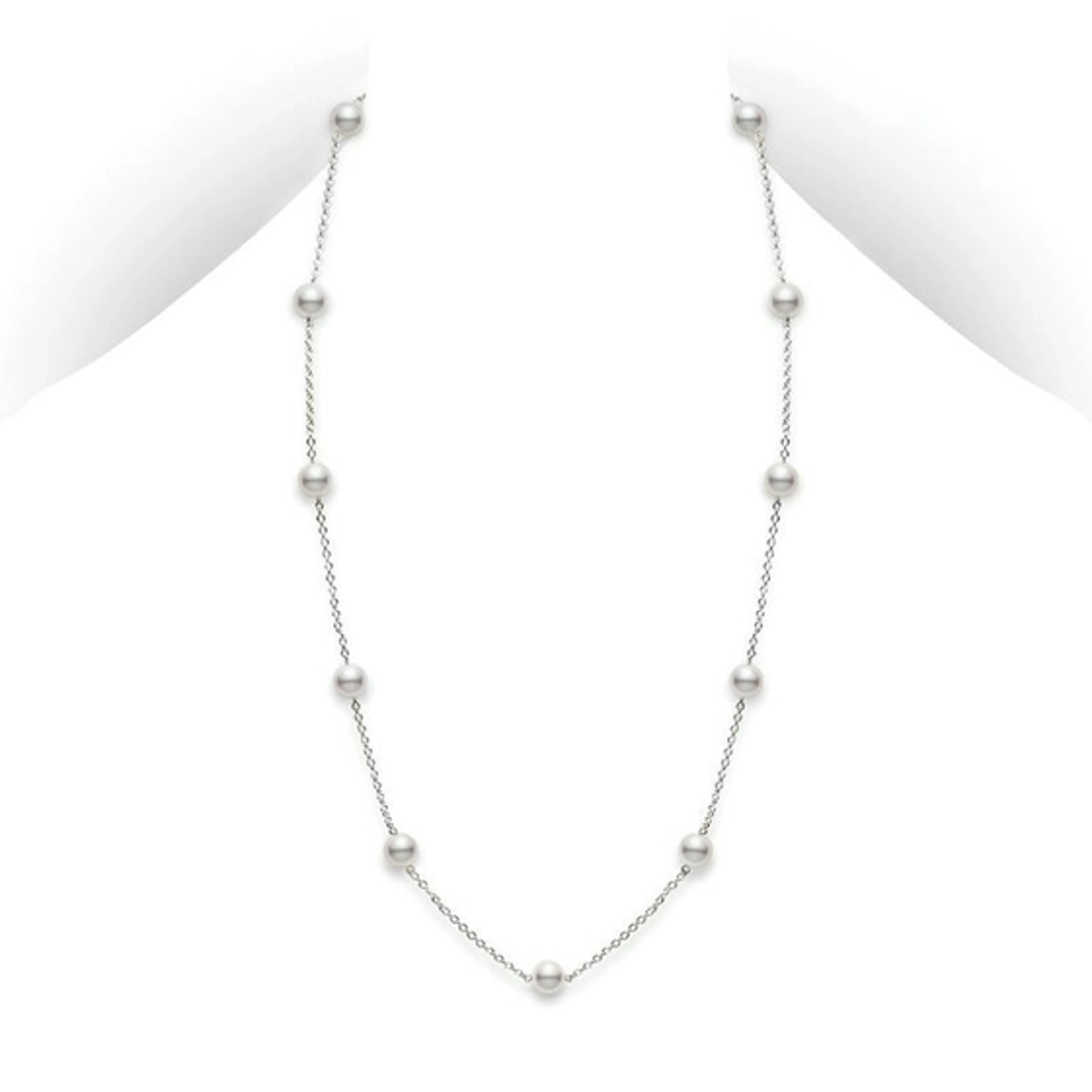Vertical 18K White Gold 6.5MM A+ Akoya Pearl Tin cup Necklace