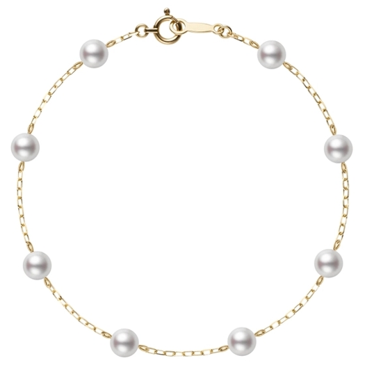 Vertical 18K Yellow Gold 6-6.5MM Akoya Pearl Chain Bracelet