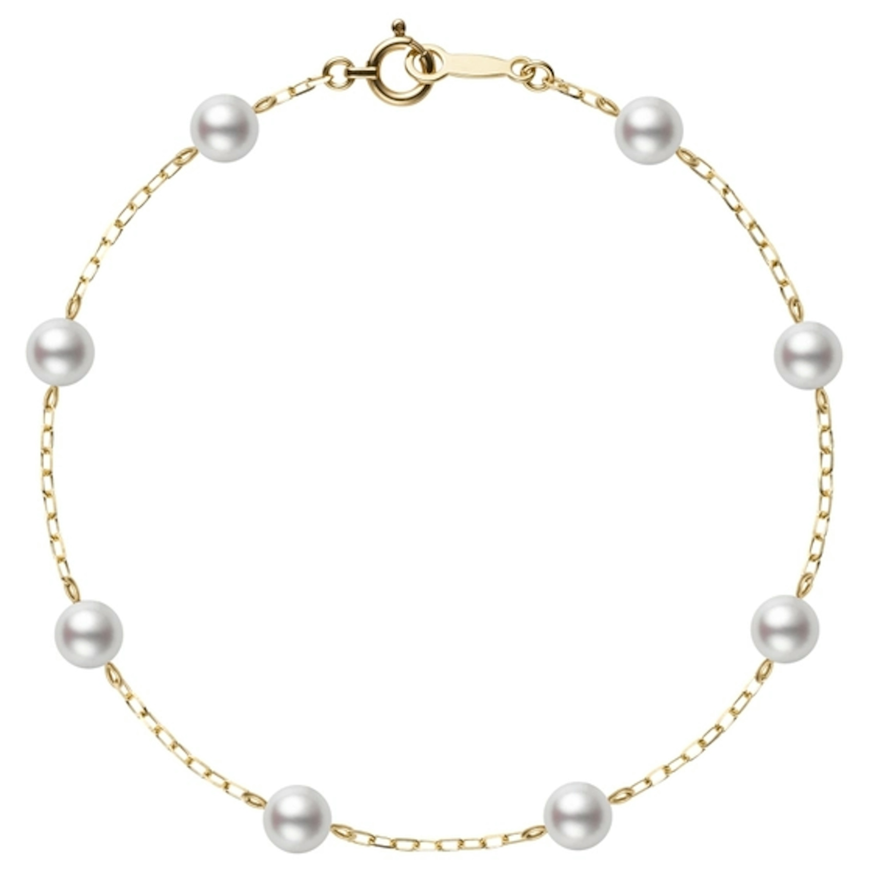 Vertical 18K Yellow Gold 6-6.5MM Akoya Pearl Chain Bracelet