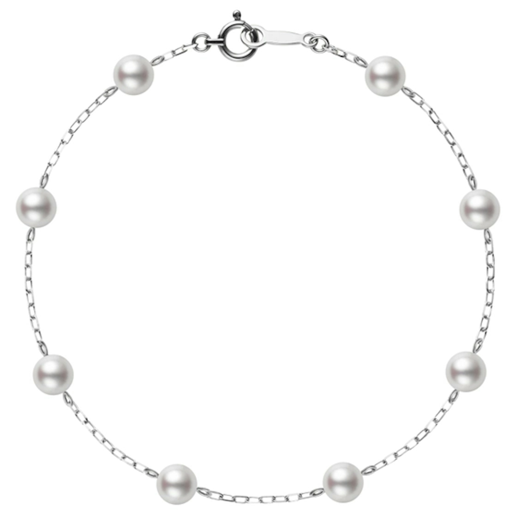 Vertical 18K White Gold 6-6.5 Akoya Pearl Chain Bracelet