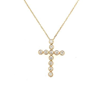 Vertical 14K White Gold Diamond Bezel Cross Necklace