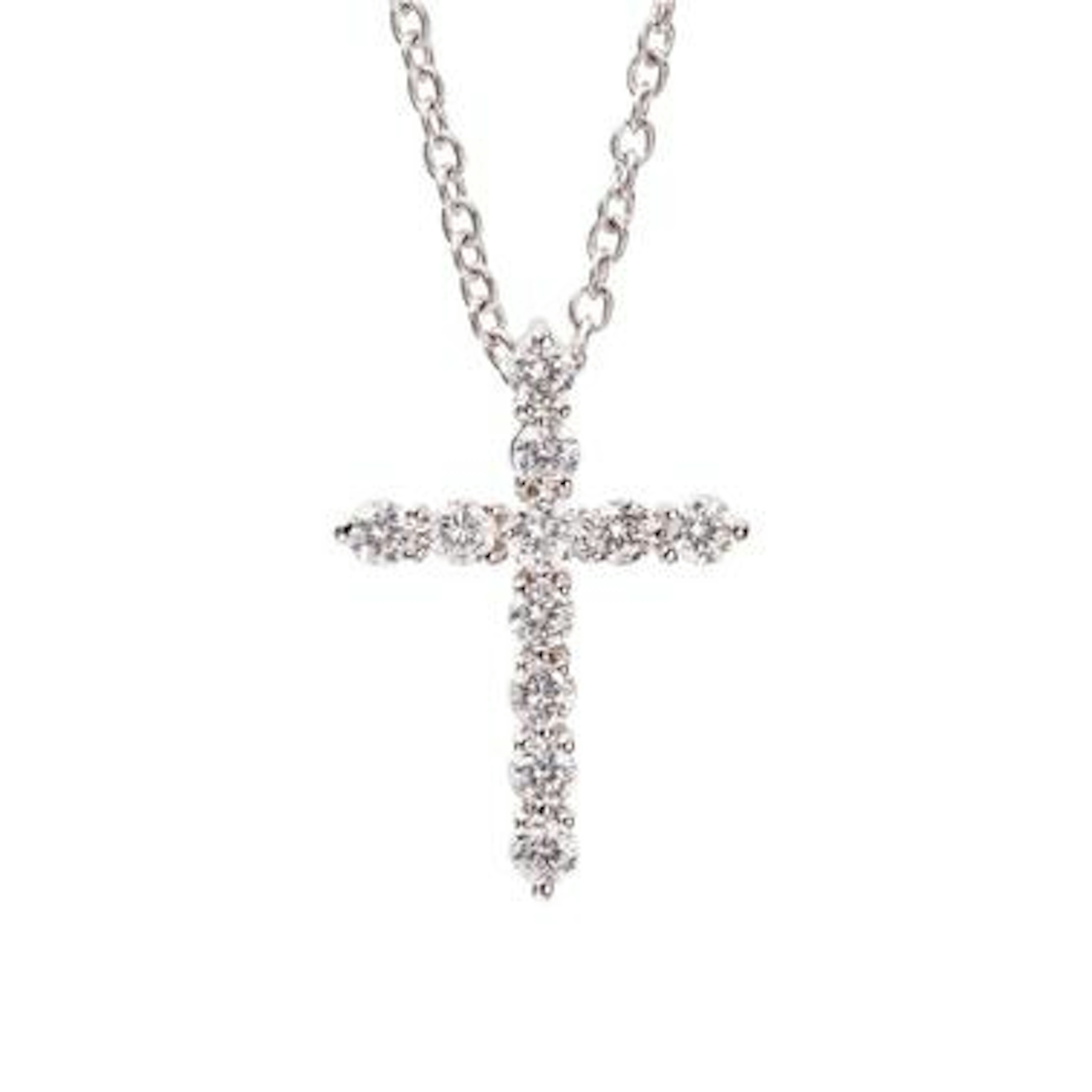 Vertical 14K White Gold Diamond Cross Pendant Necklace