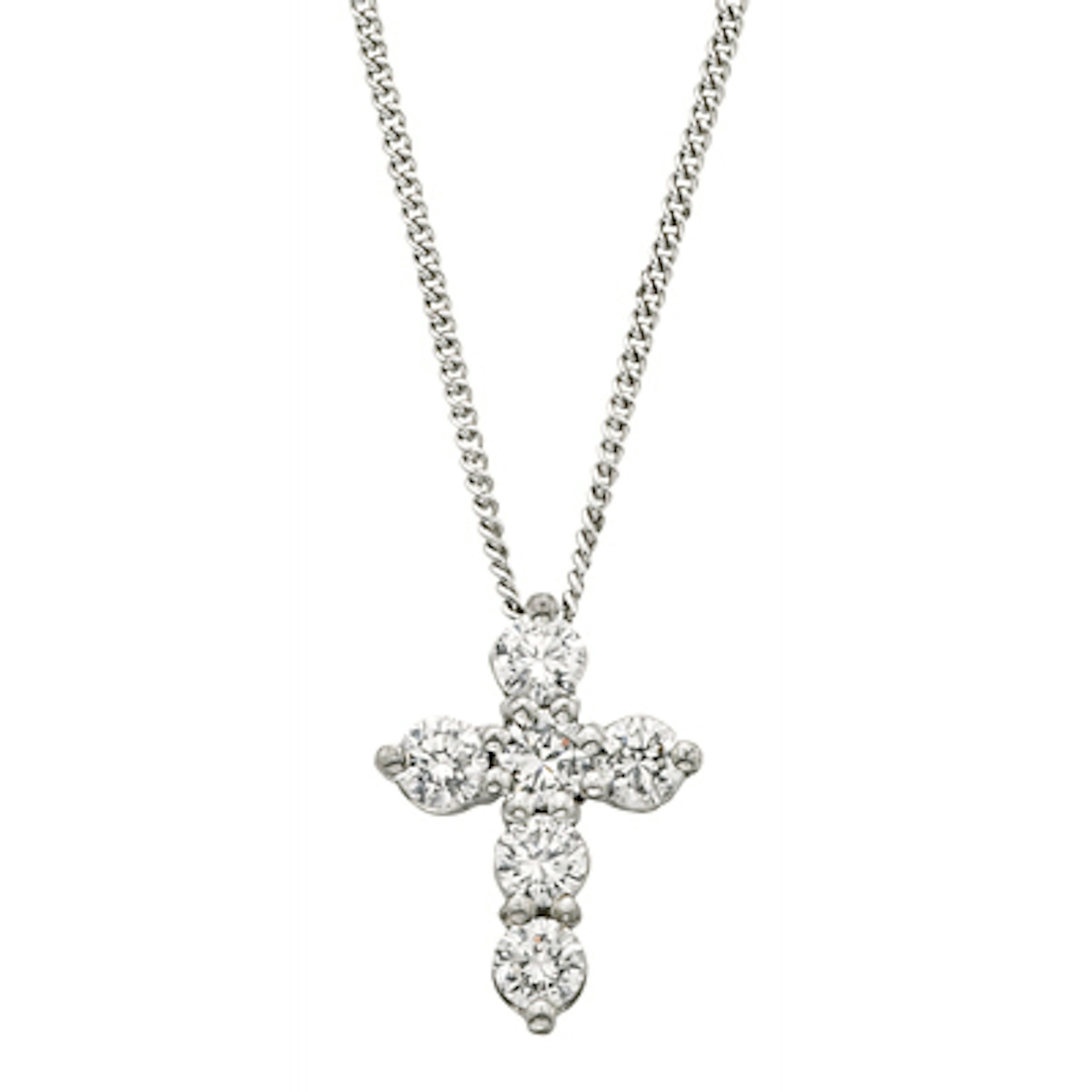 Vertical 14K White Gold Diamond Cross Pendant Necklace