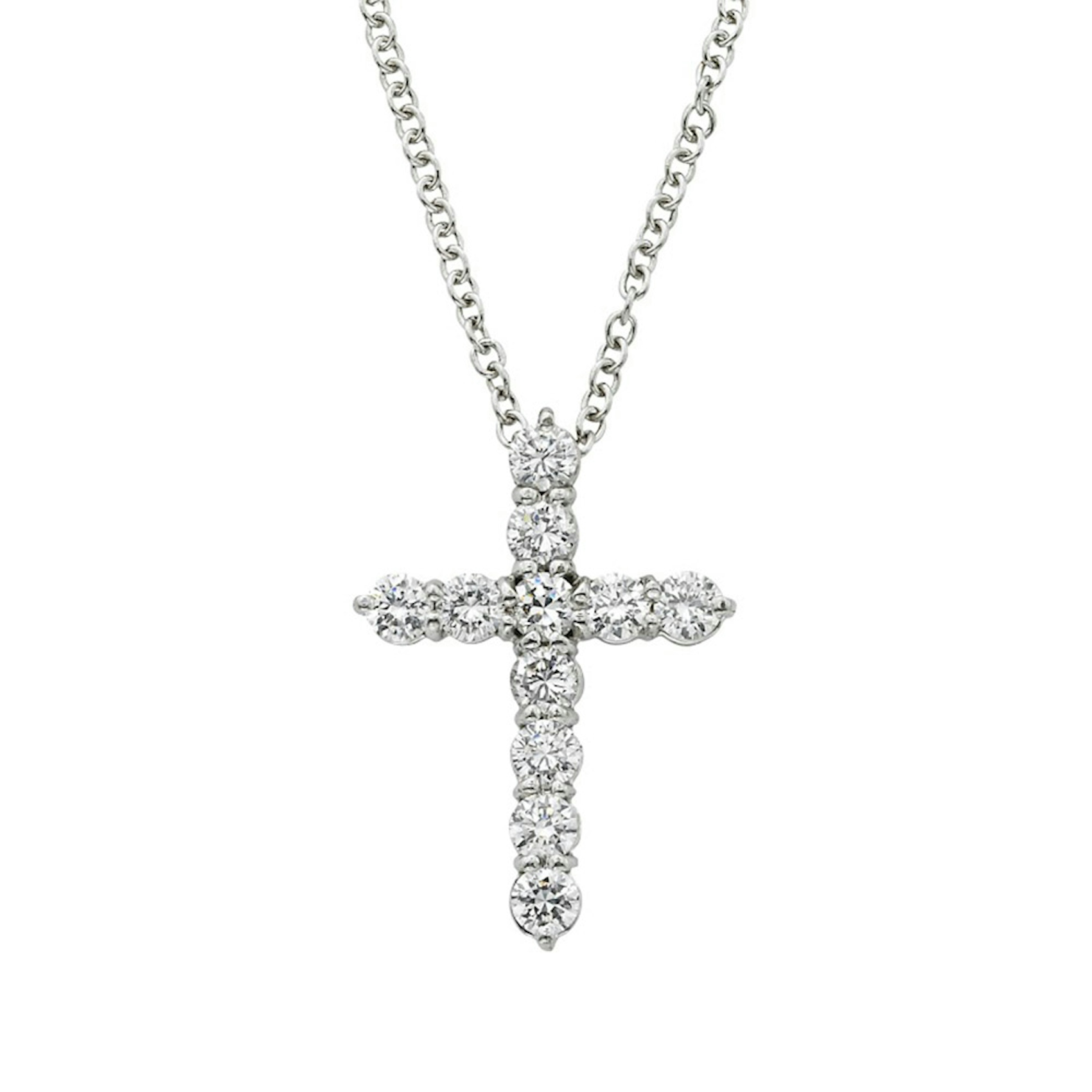 Vertical 18K White Gold Diamond Cross Pendant Necklace