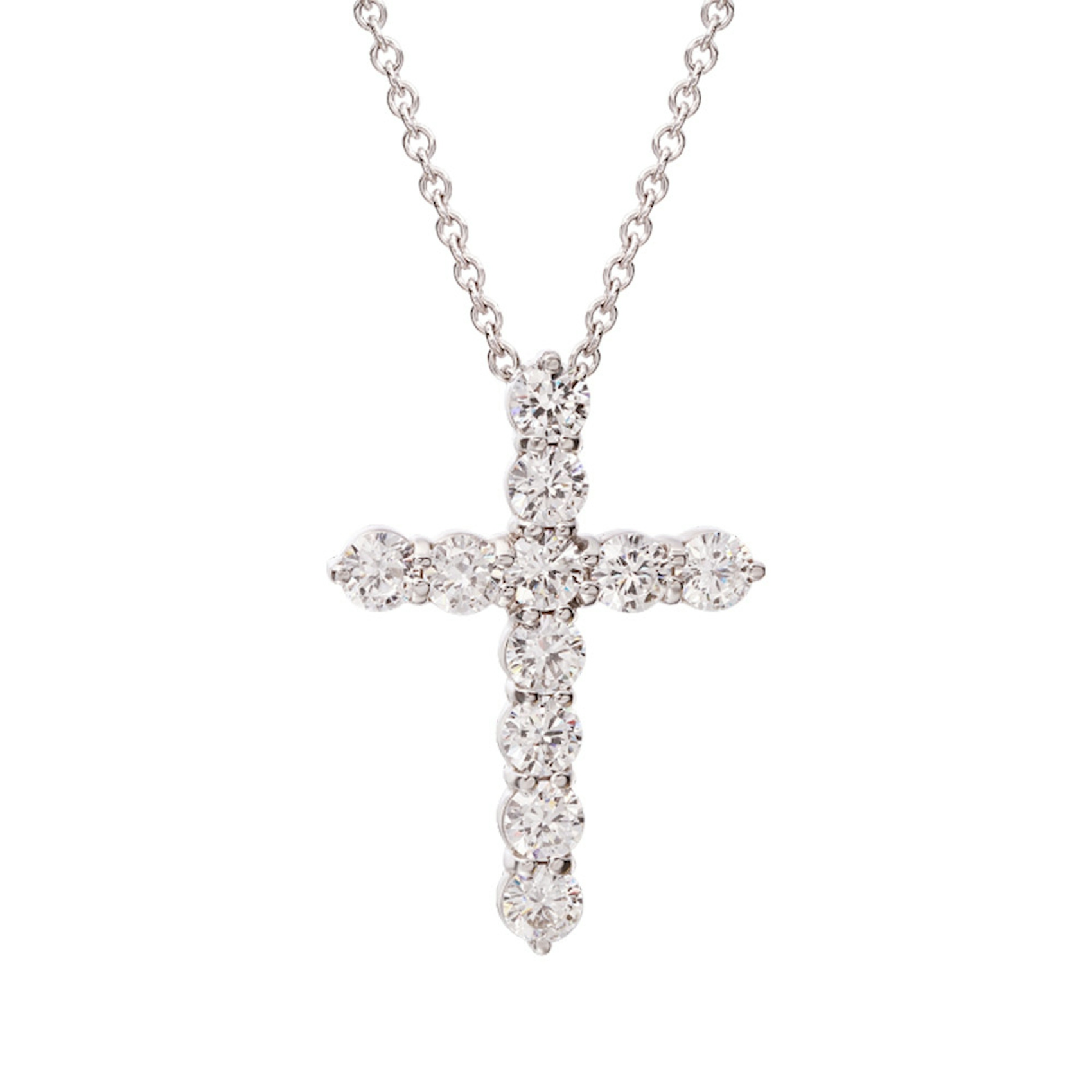 Vertical 18K White Gold Diamond Cross Pendant Necklace