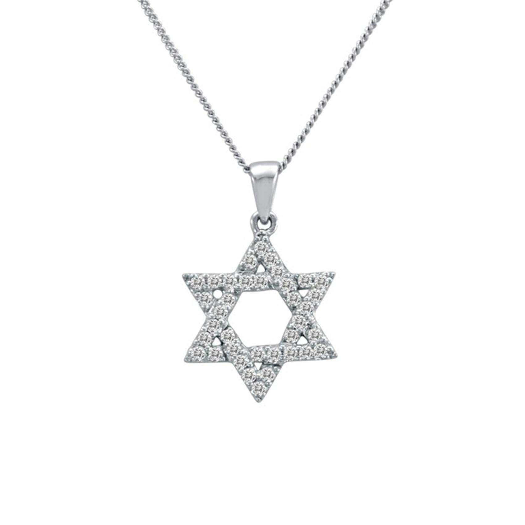 Vertical 18K White Gold Diamond Star of David Pendant Necklace