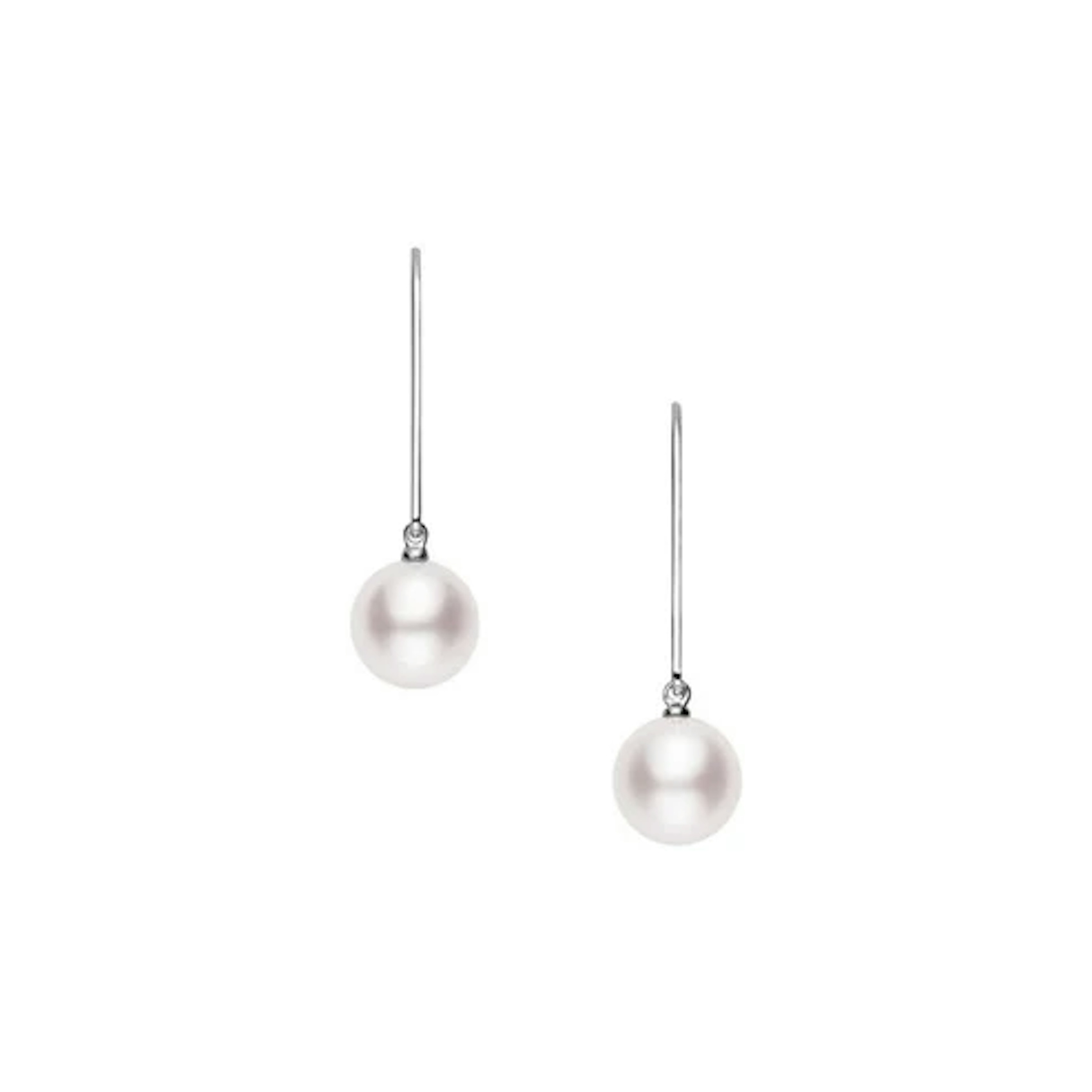 Vertical 18K White Gold 7MM Akoya Pearl Earrings