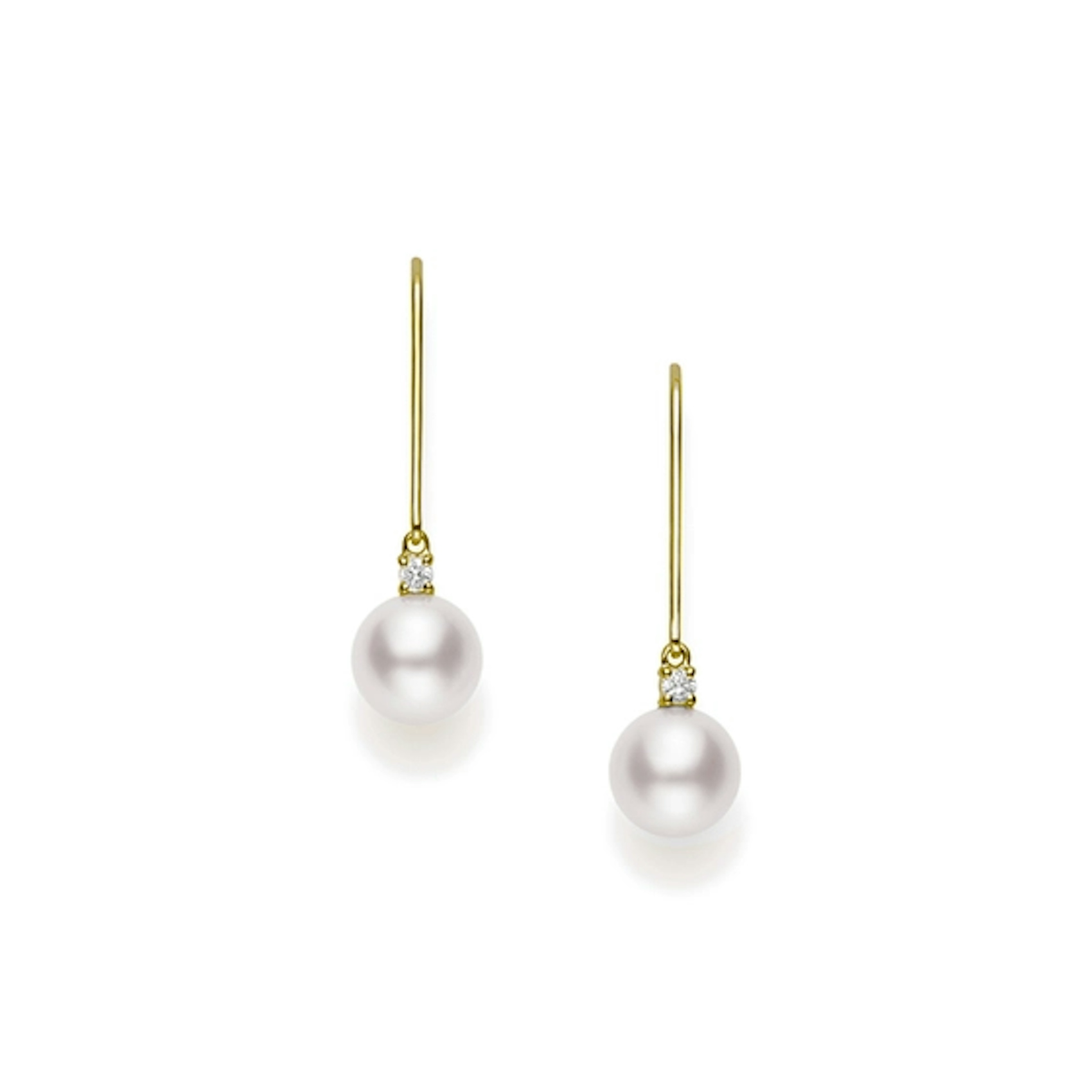 Vertical 18K Yellow Gold 7MM Akoya Pearl and Diamond Drop Earrings