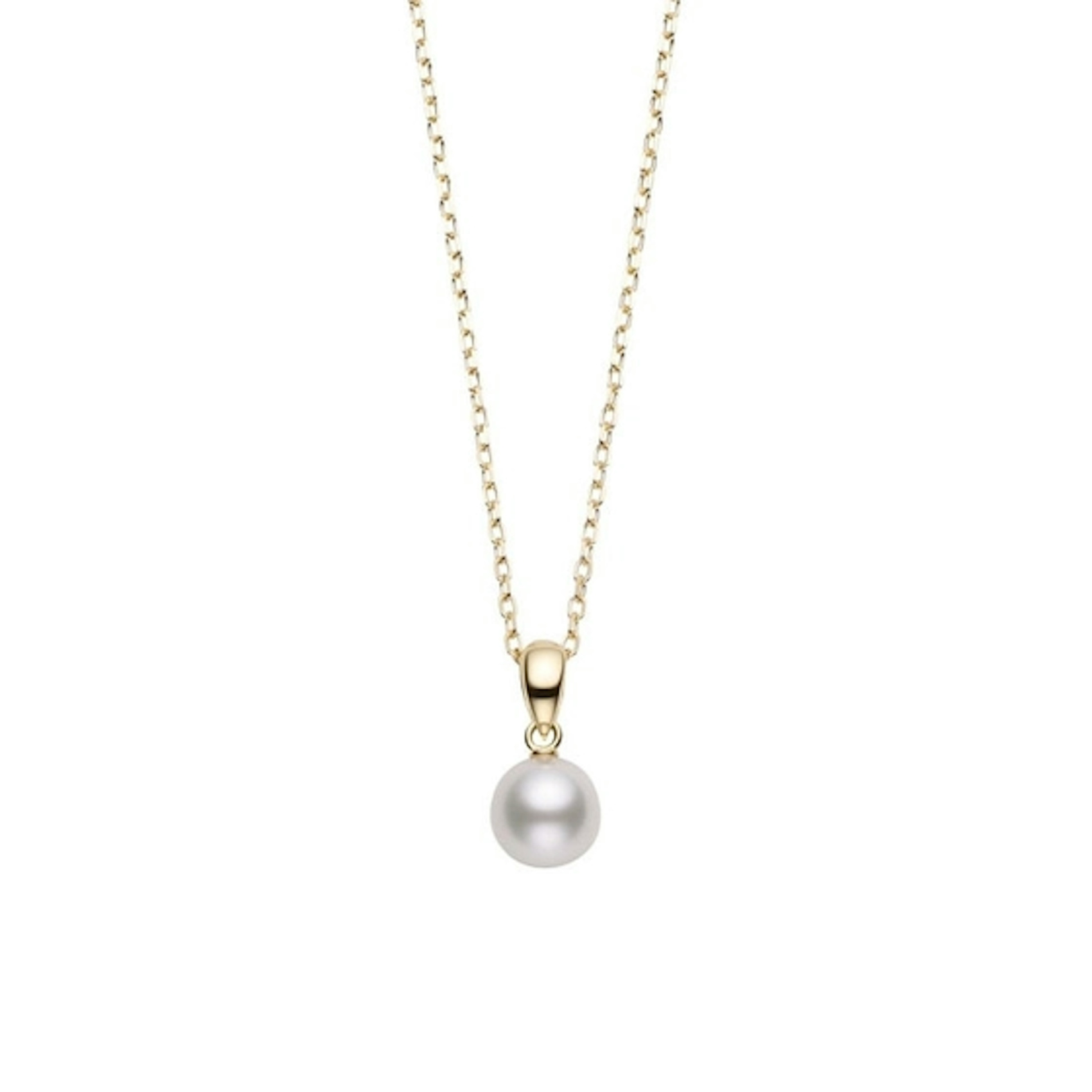 Vertical 18K Yellow Gold 7-7.5MM A+ Akoya Pearl Pendant Necklace