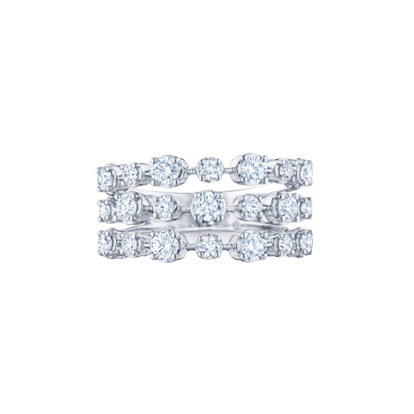 Vertical 18K White Gold Starry Night 3-Row Ring