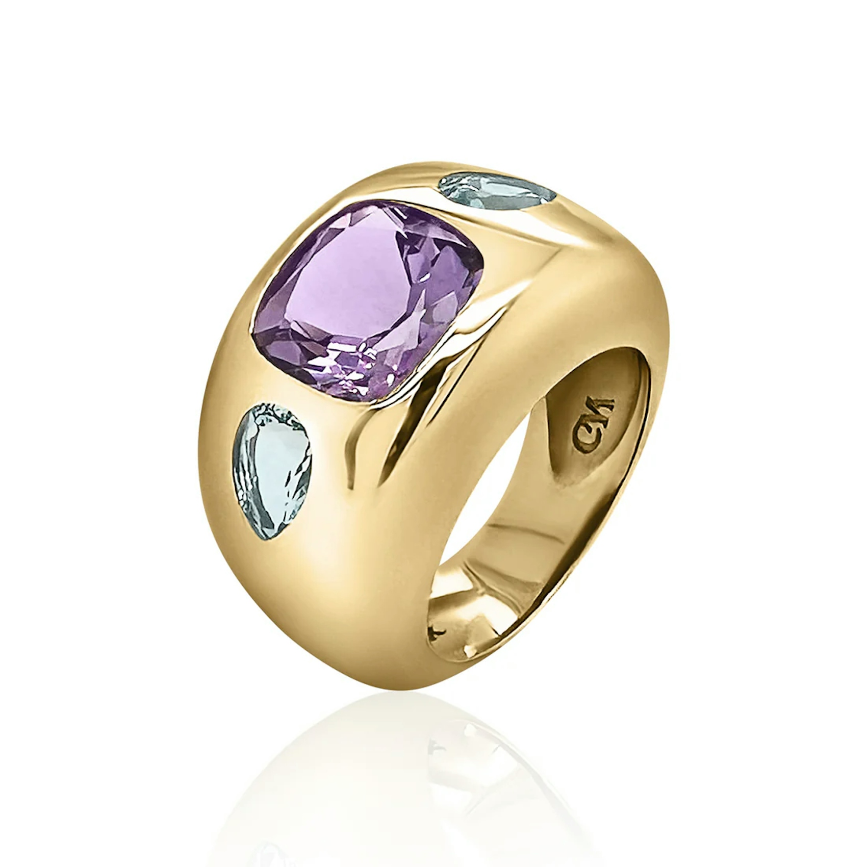 Vertical 14K Yellow Gold Nomad Amethyst and Aquamarine Chunky Ring