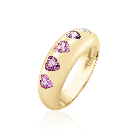 Vertical 14K Yellow Gold Nomad Heart Pink/Multi Sapphire Ring