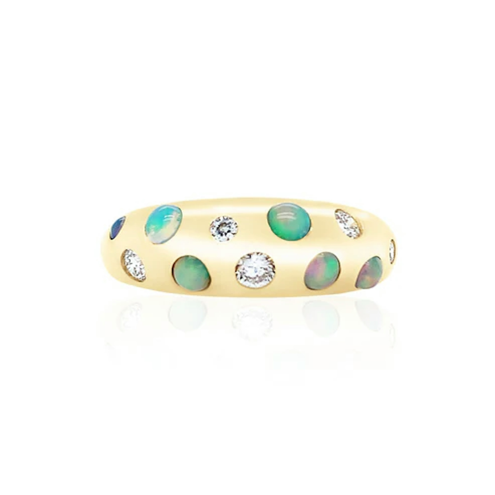 Vertical 14K Yellow Gold Nomad Diamond and Opal Ring