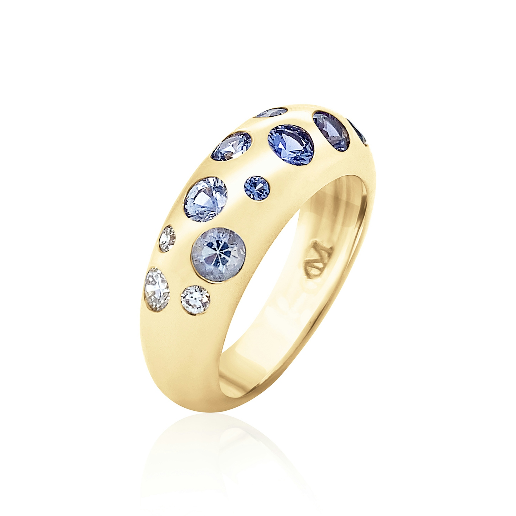 Vertical 14K Yellow Gold Nomad Blue/Multi Sapphire and Diamond Ring