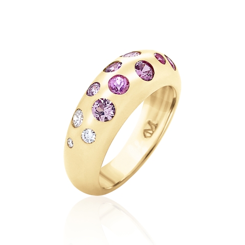 Vertical 14K Yellow Gold Nomad Pink/Multi Sapphire and Diamond Ring