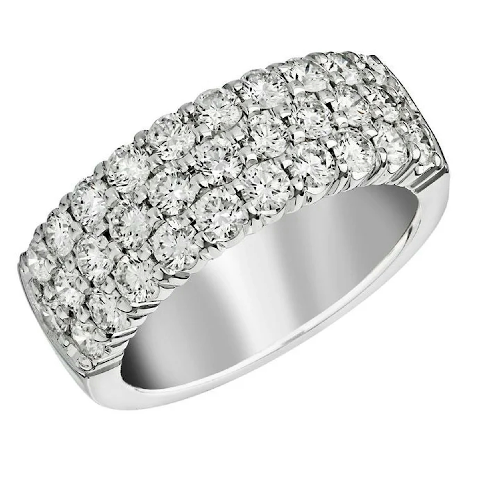 Vertical 18K White Gold Diamond Three Row Band